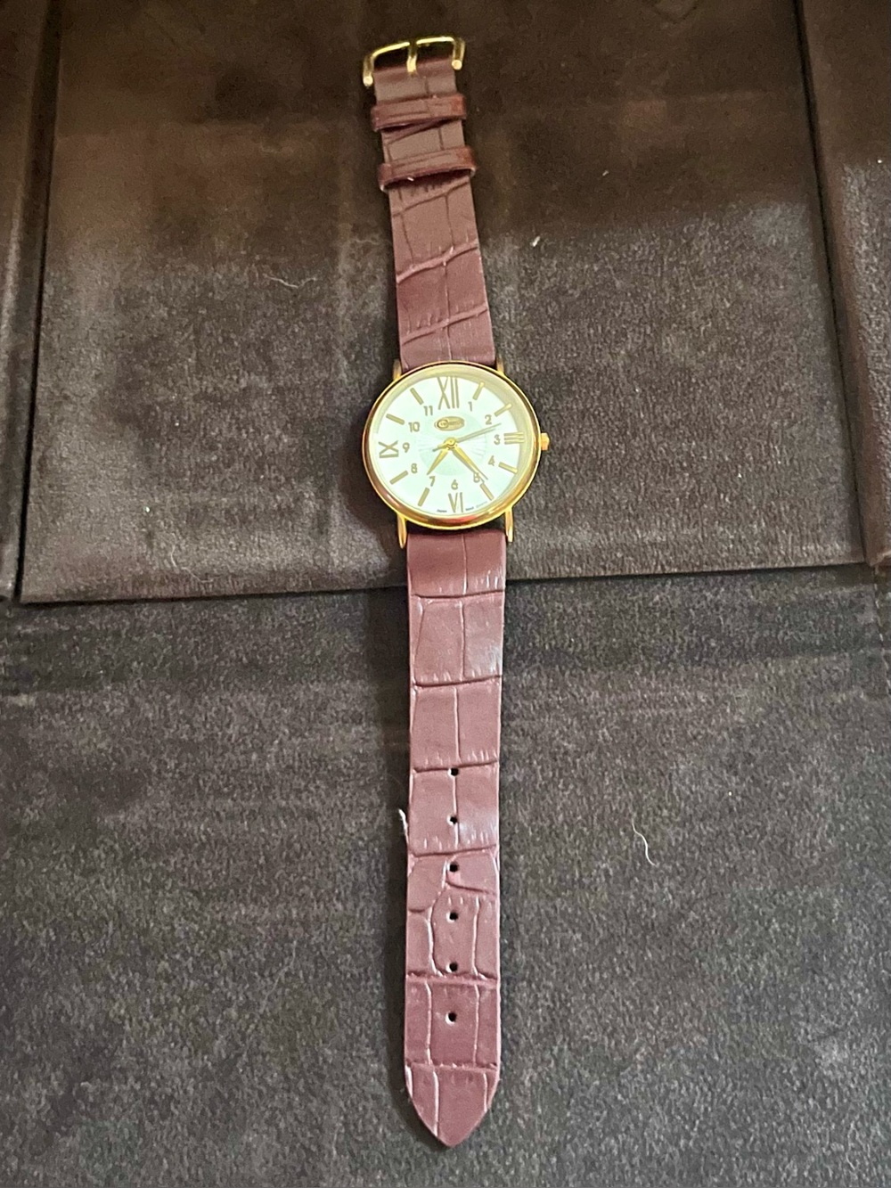 VTG Cambridge Watch Gold Oxblood Croc Working 1.5” Face Maroon Leather Band Time